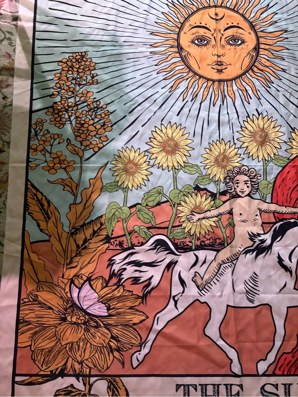 The Sun Tarot Card Fabric Wall Tapestry 50x60 Celestial Bohemian Decor XIX